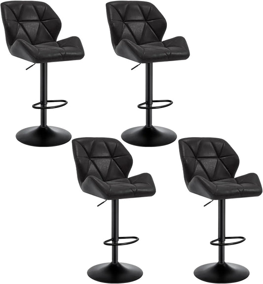 Ensemble de 4 tabourets de bar réglables avec dossier en similicuir noir