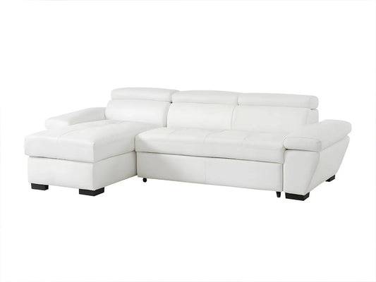 Canapé d'angle convertible en cuir JONOVA blanc avec méridienne gauche