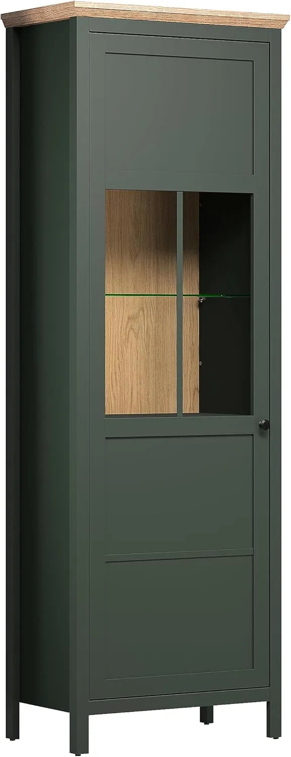 Armoire de Salon Moderne en Vert Pin et Chêne 69x198x39 cm