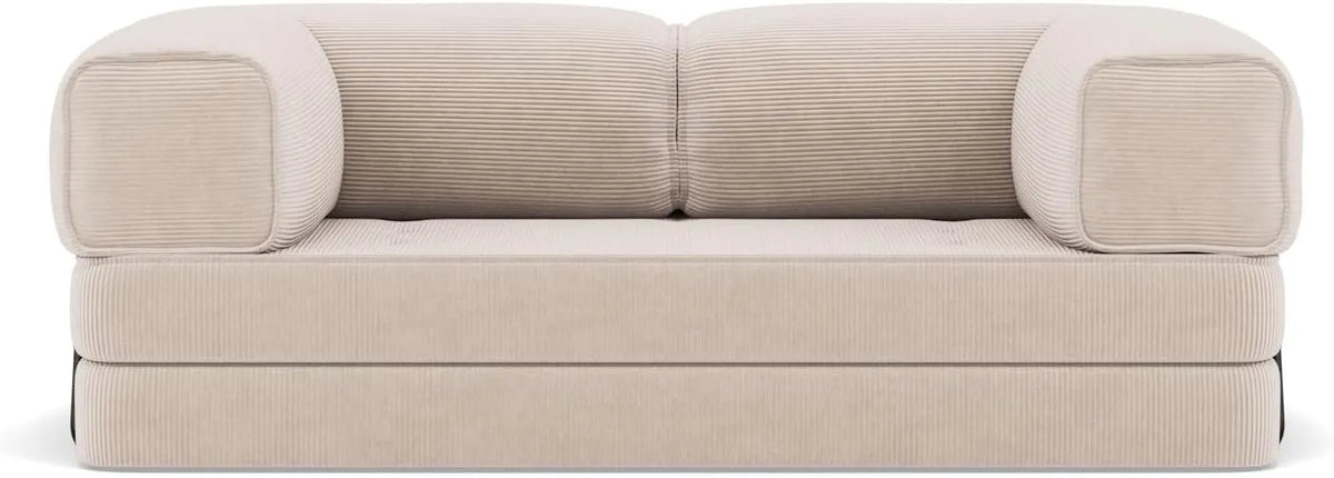 Canapé Convertible 3 Places en Velours Côtelé Beige - Modèle Poppy par Lisa Design