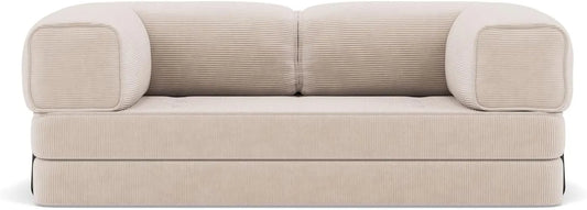 Canapé Convertible 3 Places en Velours Côtelé Beige - Modèle Poppy par Lisa Design