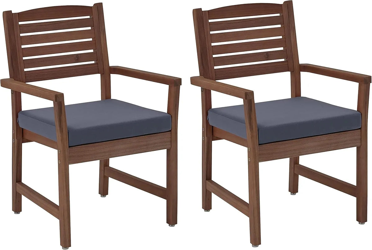Chaises d'extérieur en Bois d'Acacia Lot de 2, Dossier Confortable, Finition Noyer, Supporte jusqu'à 102 kg