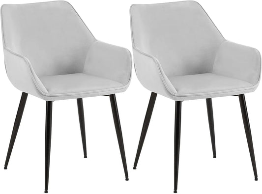 Chaises de Salle à Manger Luena, Rembourrées en Velours Gris Clair, Structure Métallique Noire, Capacité 150 kg