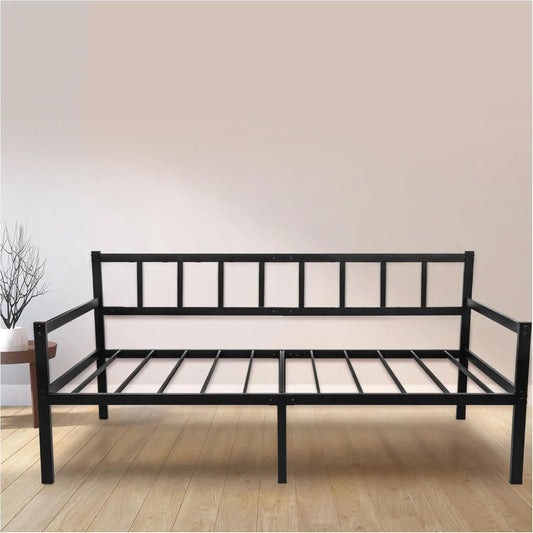 Cadre de Lit Métal Noir avec Sommier - Canapé-Lit 90x190 cm