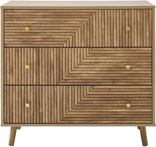 Commode Calicosy 3 Tiroirs - Design Moderne, Boutons Or Mat, Pieds Bois - Pour Chambre et Salon - Dimensions 80 x 40 x 75 cm