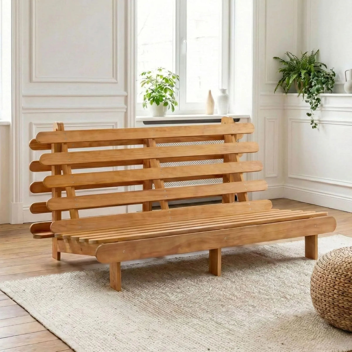 Cadre de Lit Futon 140x200 en Bois Massif de Pin - Finition Naturelle
