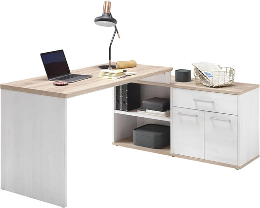 Bureau d'Angle Moderne Aspect Mélèze avec Rangement - 177 x 76 x 130 cm