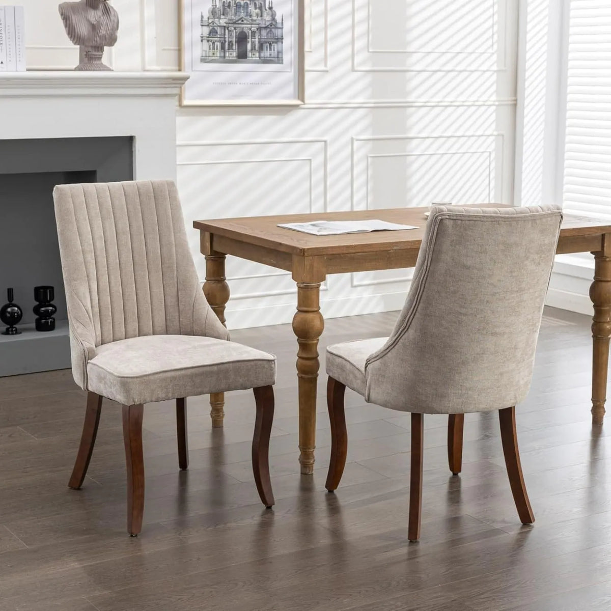 Lot de 2 Chaises de Salle à Manger en Bois Massif avec Dossier Confortable - Beige