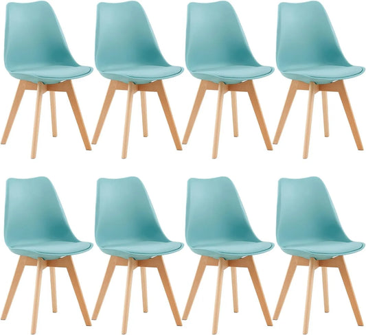 Lot de 8 Chaises Scandinaves Rétro pour Salle à Manger et Bureau, Pieds en Hêtre Massif, Couleur Morandi