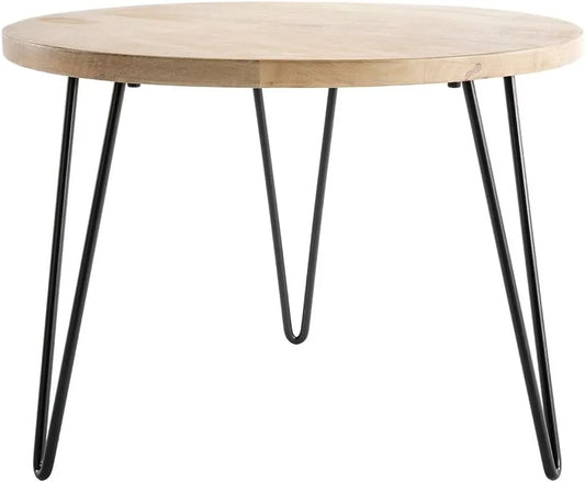 Table Basse en Bois de Manguier et Métal Noir, Ronde 60 cm - Collection Vibes