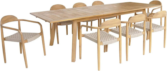 Ensemble Extensible de Salon de Jardin en Acacia avec 8 Chaises Naturel Beige 275x100x75 cm