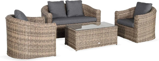 Ensemble de Jardin en Résine Tressée 4 Places - Valentino Naturel avec Coussins Anthracite