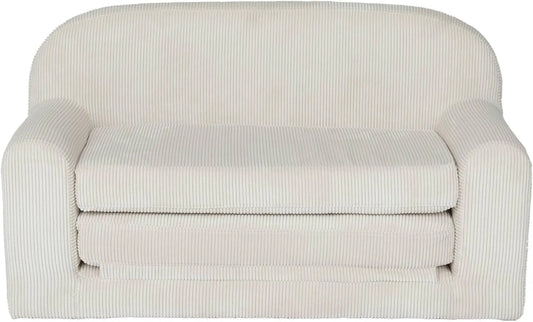 Canapé-lit Enfant Dépliable en Velours Côtelé Crème 90x43x51.5 cm