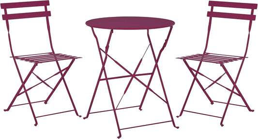 Ensemble Bistro de Jardin en Acier Bordeaux Pliable - Table et 2 Chaises Fiori