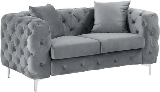 Canapé 2 Places en Velours Anthracite Chesterfield - Élégance Classique