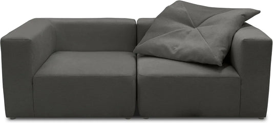 Canapé modulable 2 places Adrian en tissu gris foncé, 216x108x69 cm