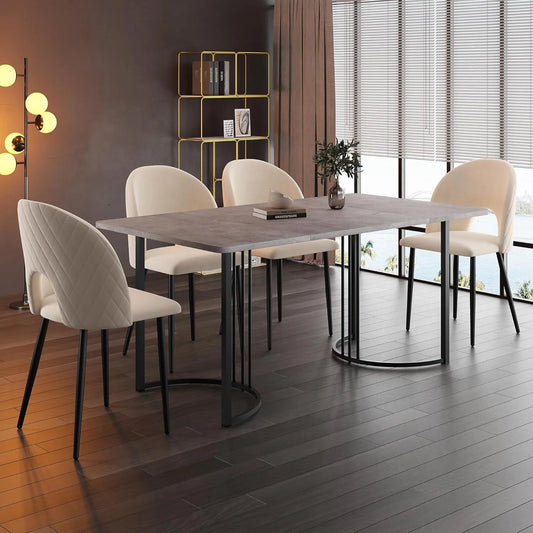 Table Rectangulaire Merax 140x80cm Motif Marbre, 4-6 Personnes, Cadre Métal, Pieds Réglables, Gris/Noir