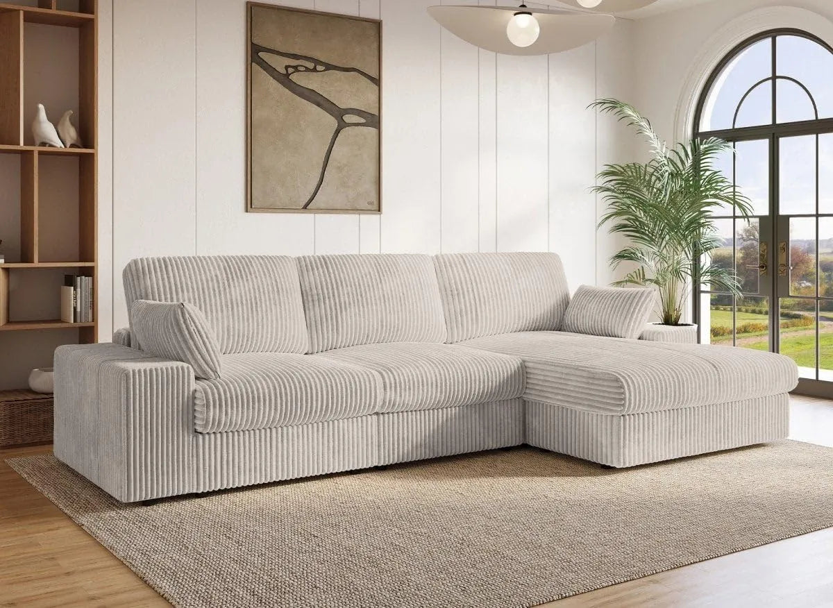 Canapé d'Angle Réversible en Velours Beige Sirina - Confort Élégant pour Salon