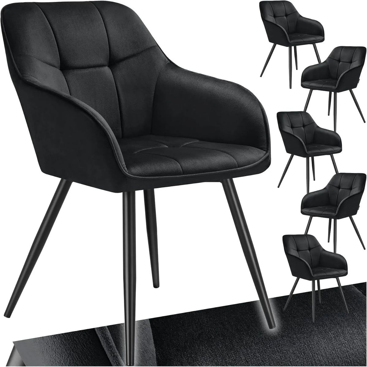 Ensemble de 6 chaises de salle à manger en velours scandinaves avec pieds en acier