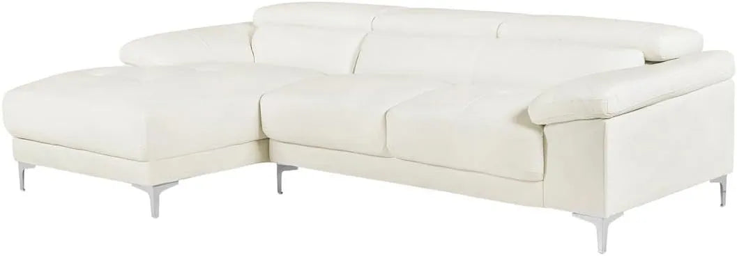 Canapé d'angle gauche en cuir blanc Solange - Design moderne