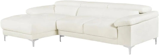 Canapé d'angle gauche en cuir blanc Solange - Design moderne