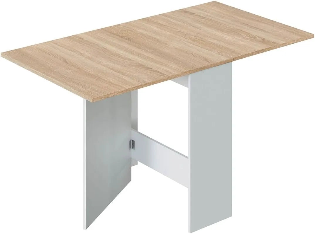 Table Pliante de Cuisine en Chêne Canadien et Blanc Arctique, Hauteur 78 cm