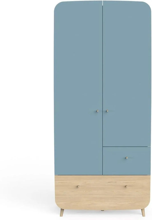 Armoire Enfant 2 Portes et 2 Tiroirs - Calicosy - L90,5 x P49,7 x H203,9 cm