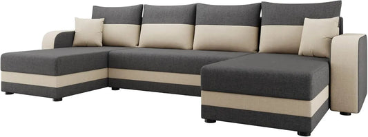 Canapé Panoramique en U Convertible Harvey avec Coffre en Tissu - Sofa Lit XXL 7 Places Gris - Idéal pour Salon Moderne