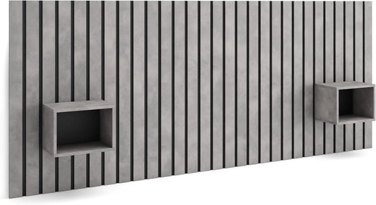 Tête de lit avec tables de chevet, panneaux muraux modernes 258x107x3 cm, compatible lit 150-180 cm, style ciment