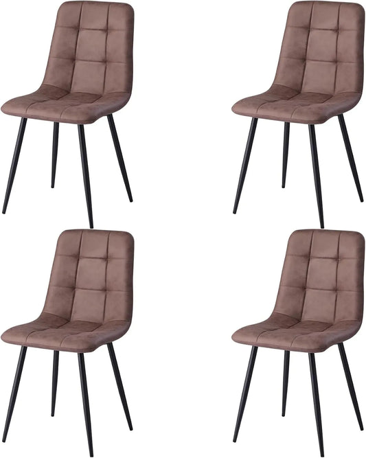 Ensemble de 4 Chaises de Salle à Manger en Cuir Synthétique, Style Moderne Rétro avec Pieds en Métal Solide (Brun Foncé)