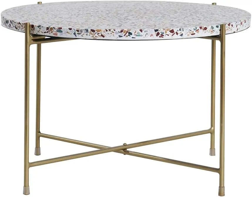 Table Basse Ronde en Terrazzo avec Structure Dorée, 55 cm
