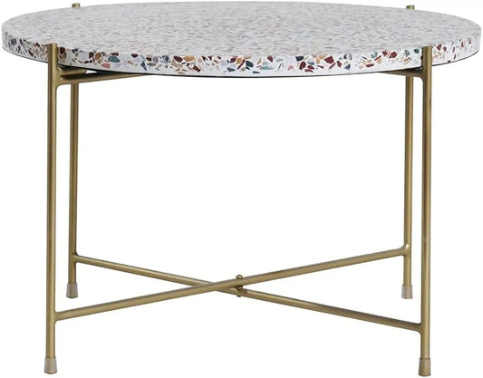Table Basse Ronde en Terrazzo avec Structure Dorée, 55 cm