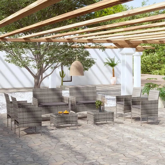 Ensemble de Jardin 8 Pièces avec Coussins en Résine Tressée Grise