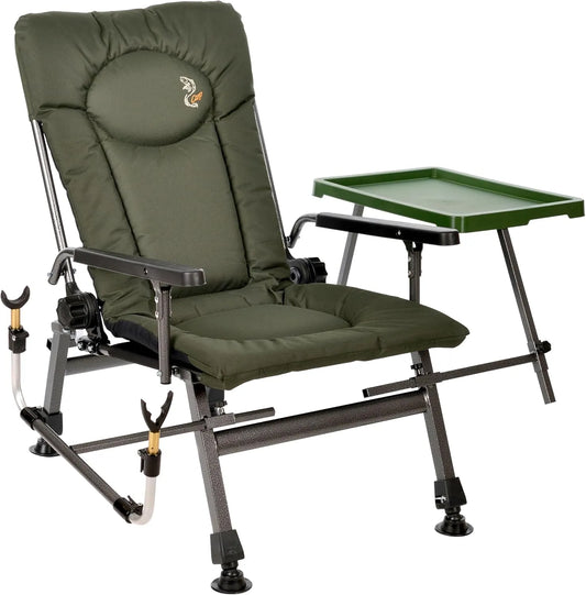 Chaise de pêche de luxe pour carpe avec hauteur ajustable et support de canne