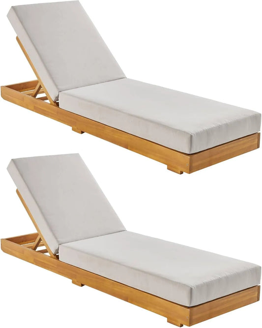 Set de 2 Chaises Longues Beige en Acacia avec Housse Amovible