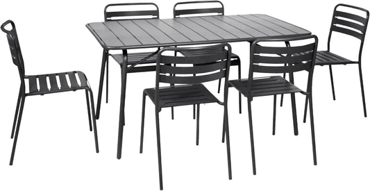 Ensemble de Jardin Pliant en Métal avec 6 Chaises - Modèle Amelia Anthracite 141,2x80x72,5 cm