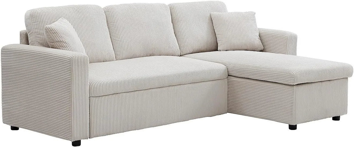 Canapé d'angle réversible en velours côtelé beige avec fonction convertible GAZUR