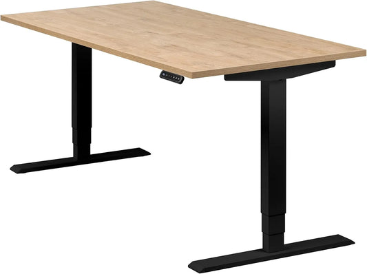 Bureau Électrique Noir Réglable, Mémoire Intégrée, Plateau Chêne Sauvage 160x80 cm