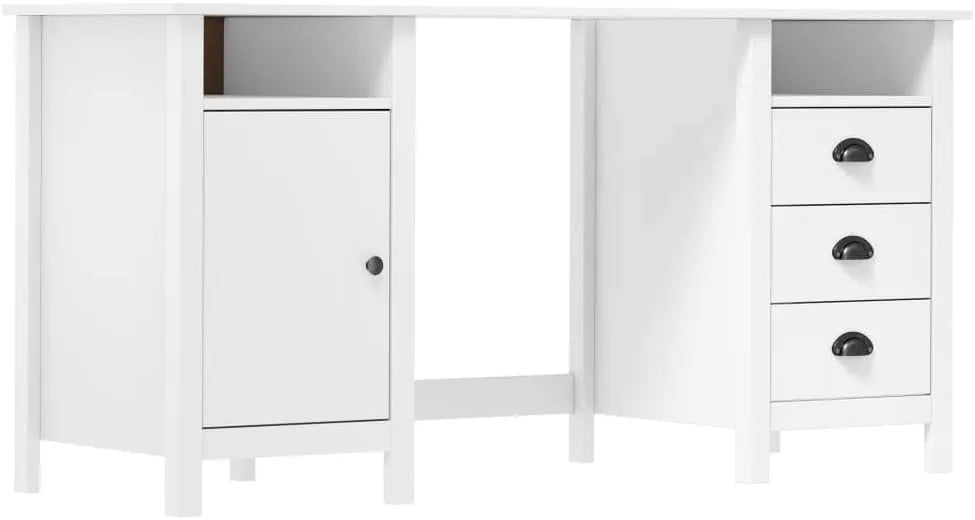 Bureau Informatique avec Rangement en Bois de Pin Blanc