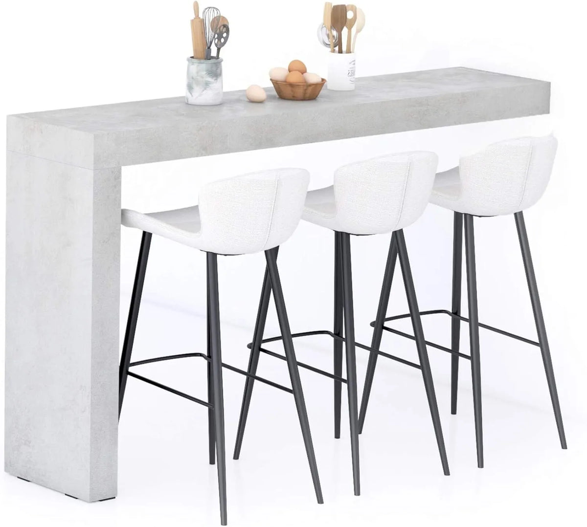 MOBILI FIVER, Table de Bar Évolution 180x40, Gris Béton, Design Italien, 3 Places