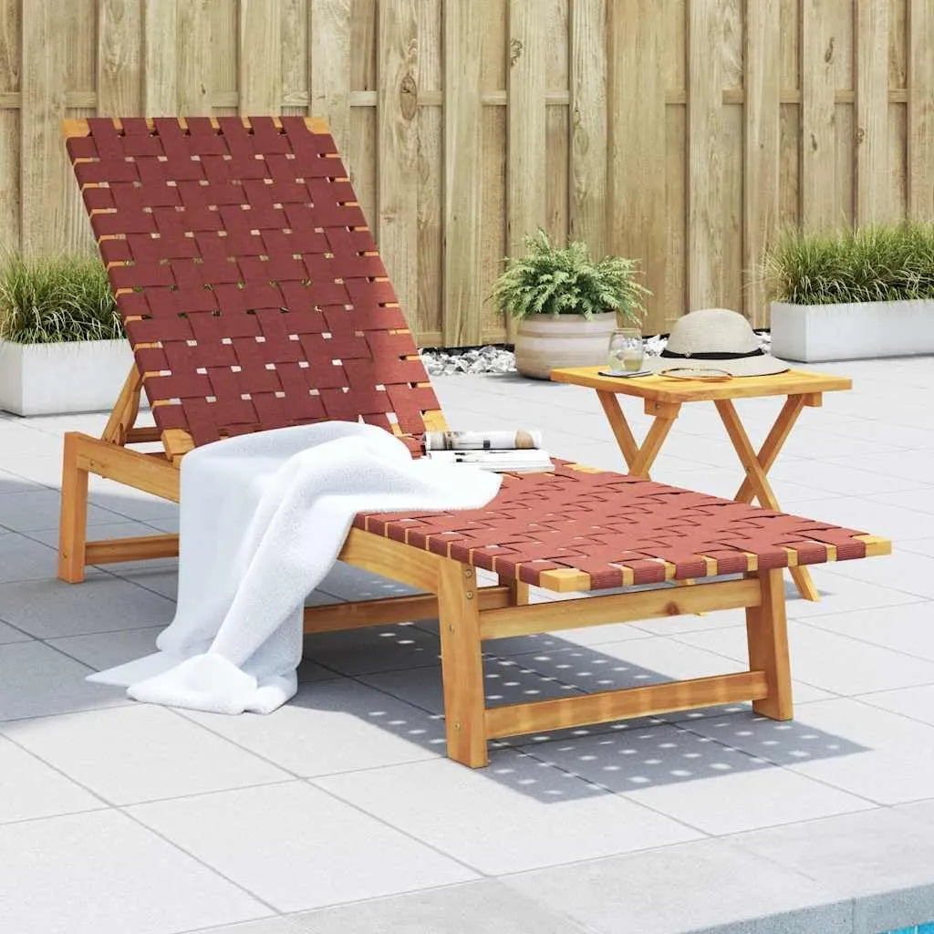 Chaises Longues en Bois d'Acacia avec Tissu Rouge pour Jardin et Terrasse