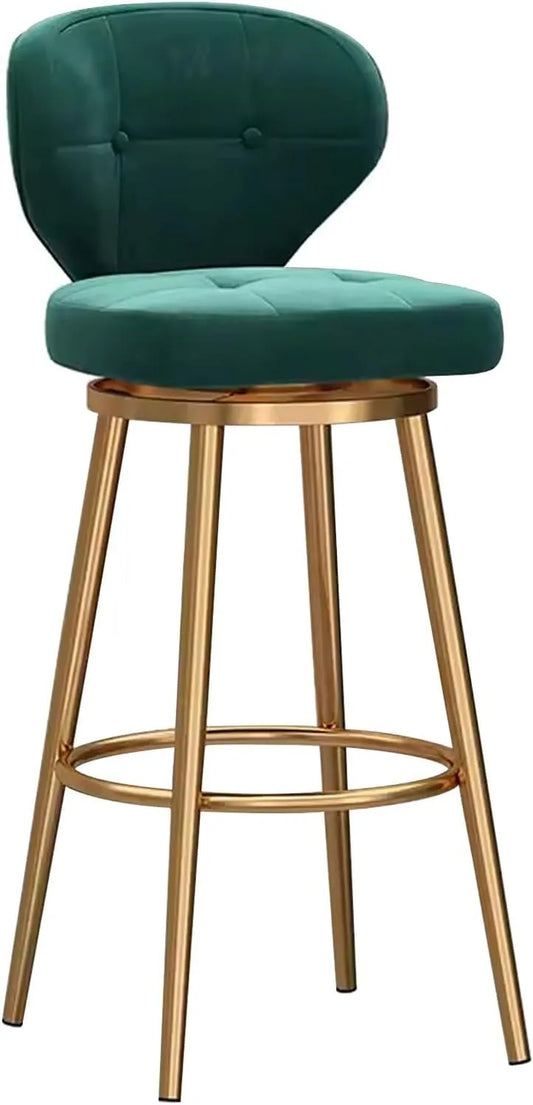Tabourets de Bar en Velours Vert avec Dossier, 75 cm, Pieds Dorés, Chaises Hautes pour Cuisine
