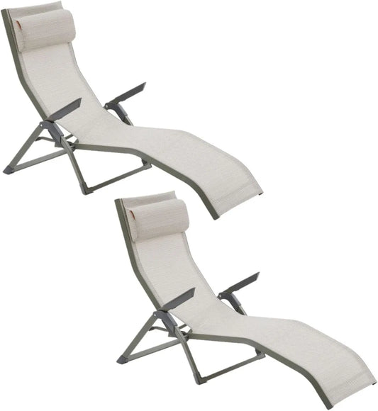 Lot de 2 chaises longues en aluminium et textilène Vert Laurier - Confort extérieur