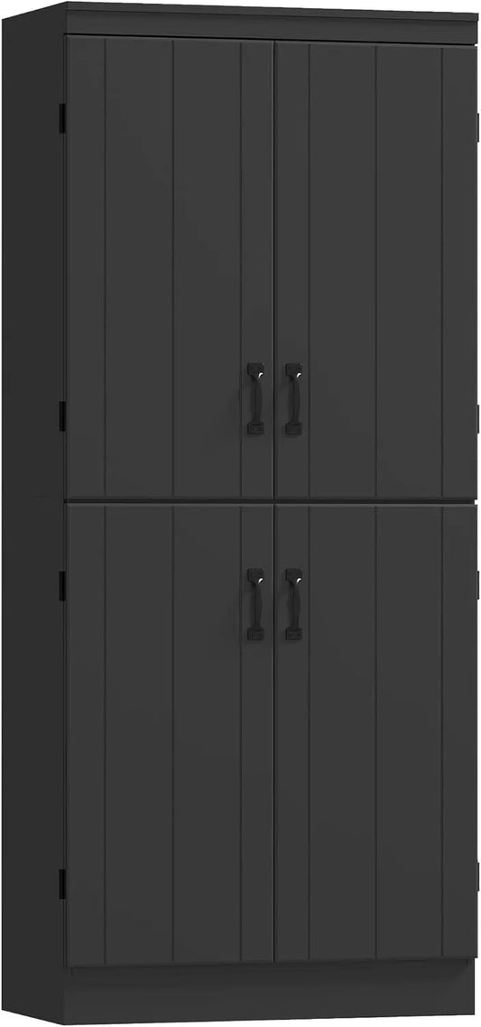 Buffet de Cuisine HOMCOM Noir avec Étagères Réglables et Portes, 6 Niveaux, Pour Salon et Salle à Manger