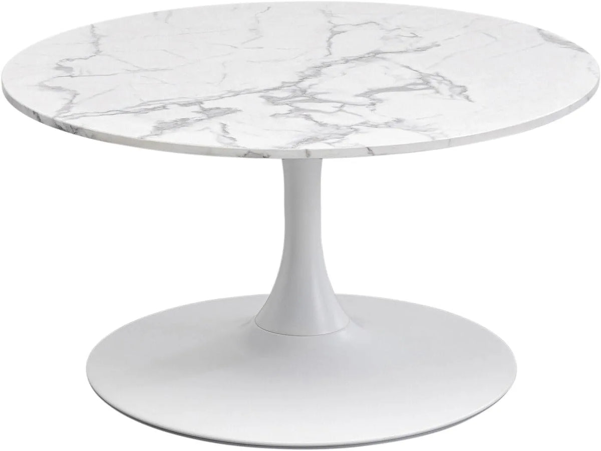 Table Basse Ronde en Marbre Blanc avec Structure en Acier, 80 cm