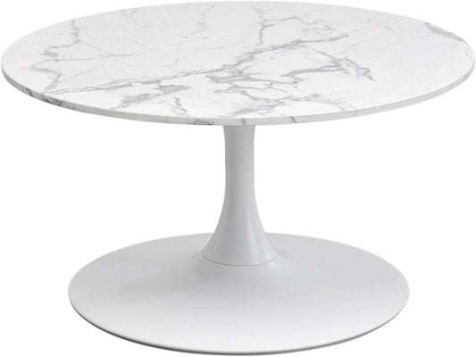 Table Basse Ronde en Marbre Blanc avec Structure en Acier, 80 cm