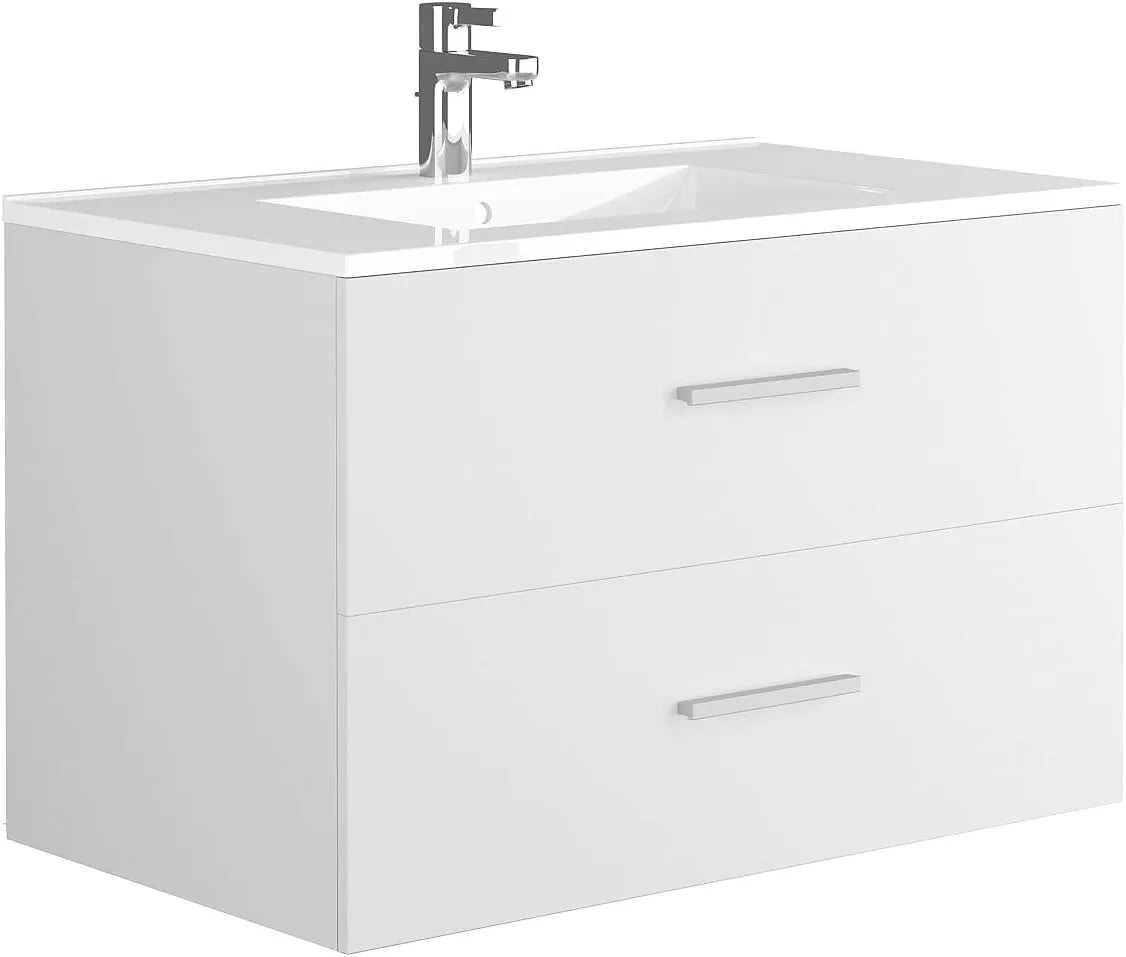 Ensemble Meuble de Salle de Bain Suspendu, Vasque Intégrée, Blanc, 80 cm
