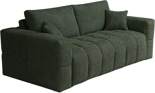 Canapé-lit Convertible 4 Places en Tissu Vert Bouclette avec Matelas 16 cm