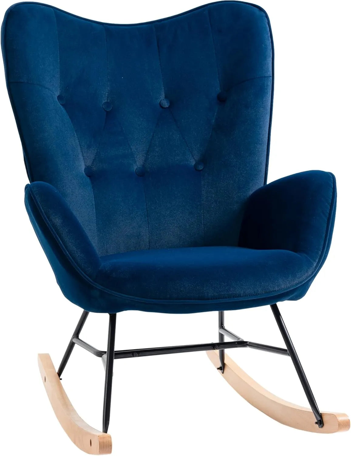 Fauteuil à Bascule en Velours Bleu pour Salon et Chambre - Structure Solide