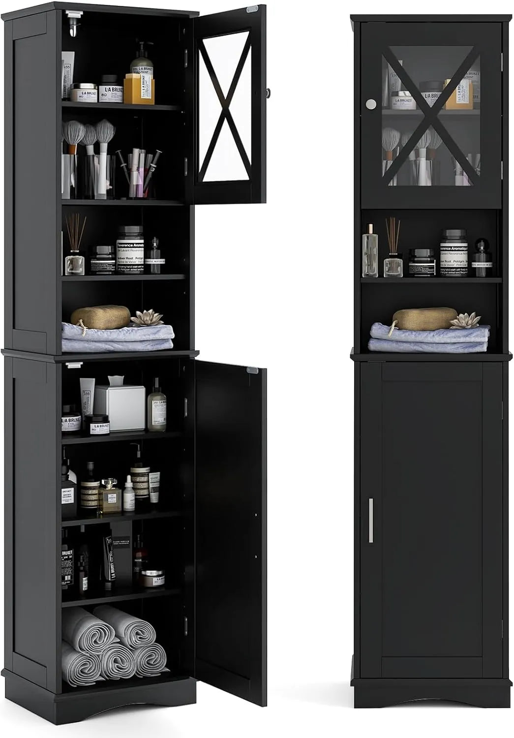 COSTWAY Meuble Colonne Salle de Bain 170 cm, Rangement Haute avec 5 Étagères Réglables et Portes, Gain de Place Élégant, 30 x 40 x 170 cm, Noir